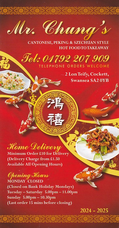 Mr Chung's chinese takeaway menu swansea